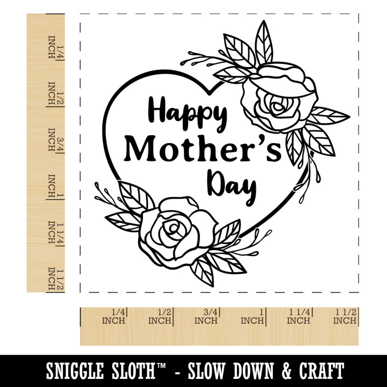 Happy Mother's Day Heart with Elegant Roses Self-Inking Rubber Stamp Ink Stamper